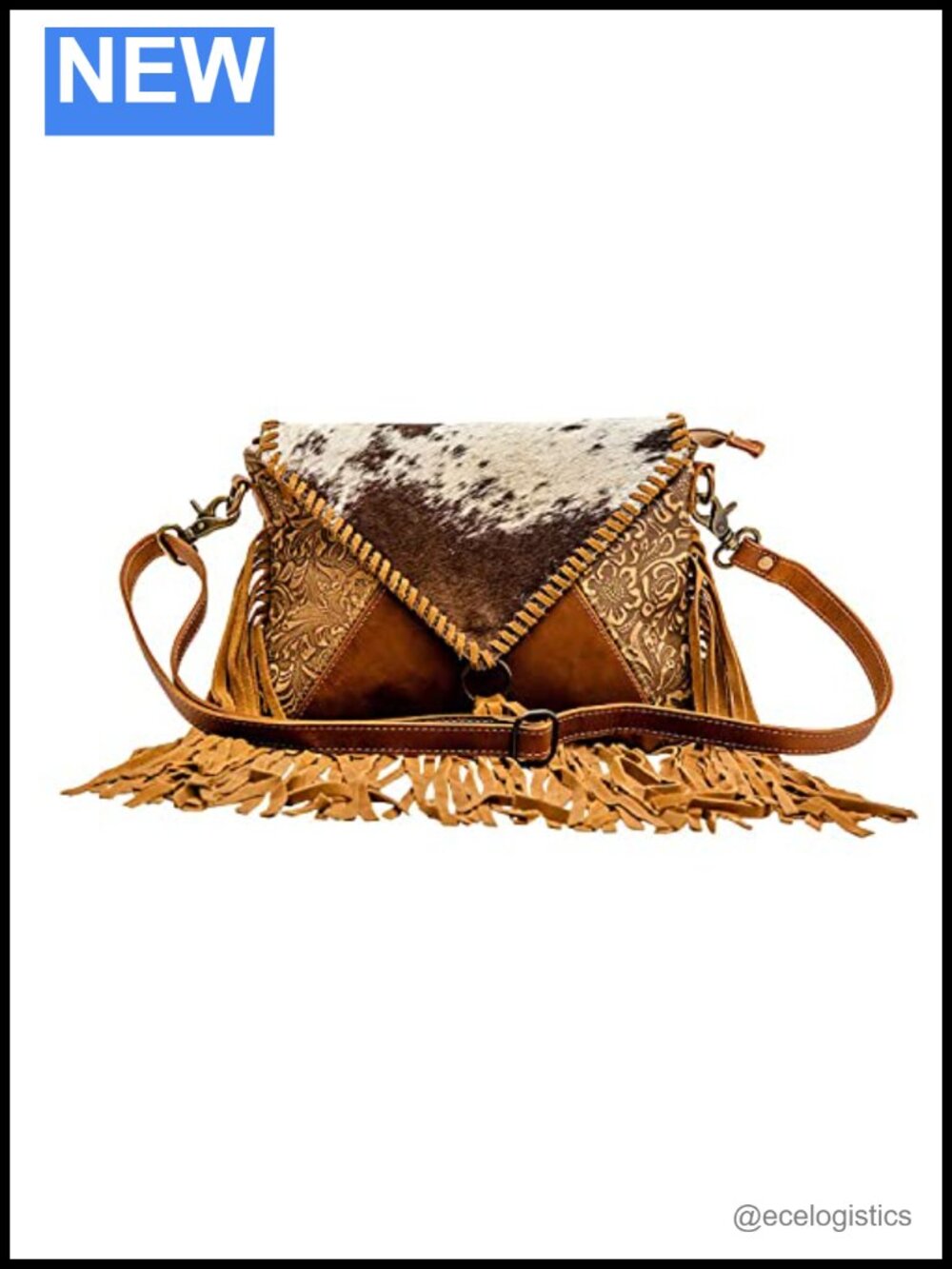 Western Leather Crossbody Bag Upcycled Canvas Shoulder Bag with Tassels